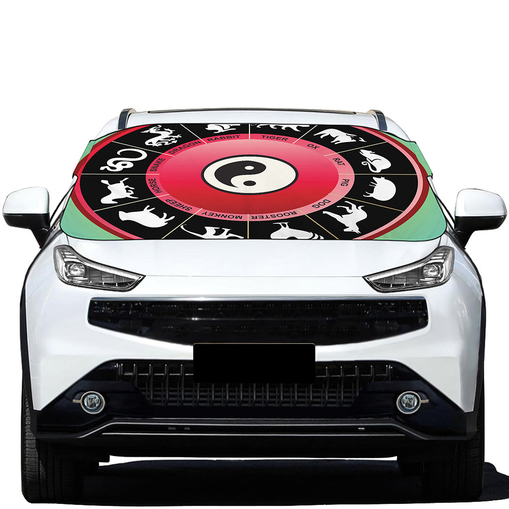 Yin Yang Chinese Zodiac Signs Print Car Windshield Snow Cover