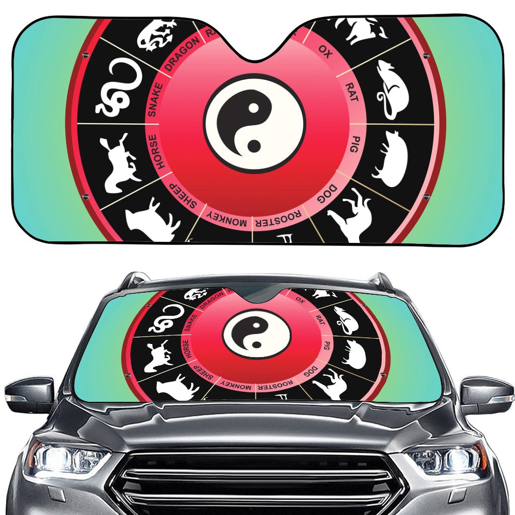 Yin Yang Chinese Zodiac Signs Print Car Windshield Sun Shade