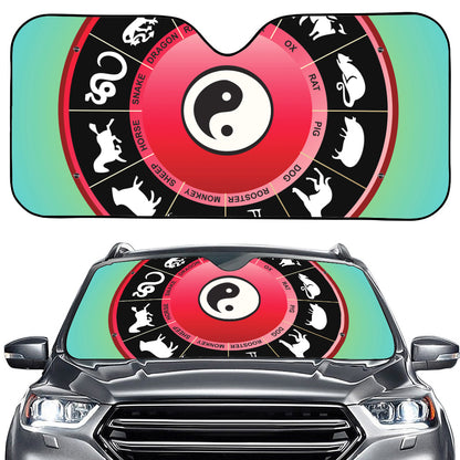 Yin Yang Chinese Zodiac Signs Print Car Windshield Sun Shade