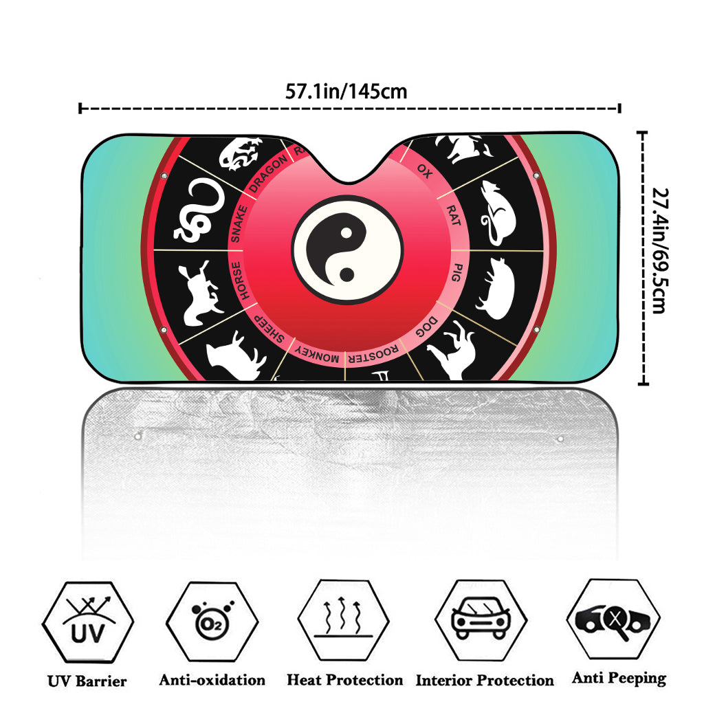 Yin Yang Chinese Zodiac Signs Print Car Windshield Sun Shade