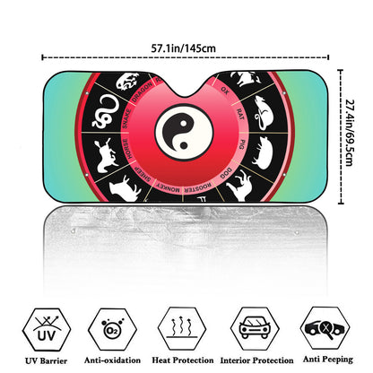 Yin Yang Chinese Zodiac Signs Print Car Windshield Sun Shade