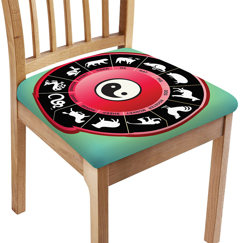 Yin Yang Chinese Zodiac Signs Print Chair Cushion Cover