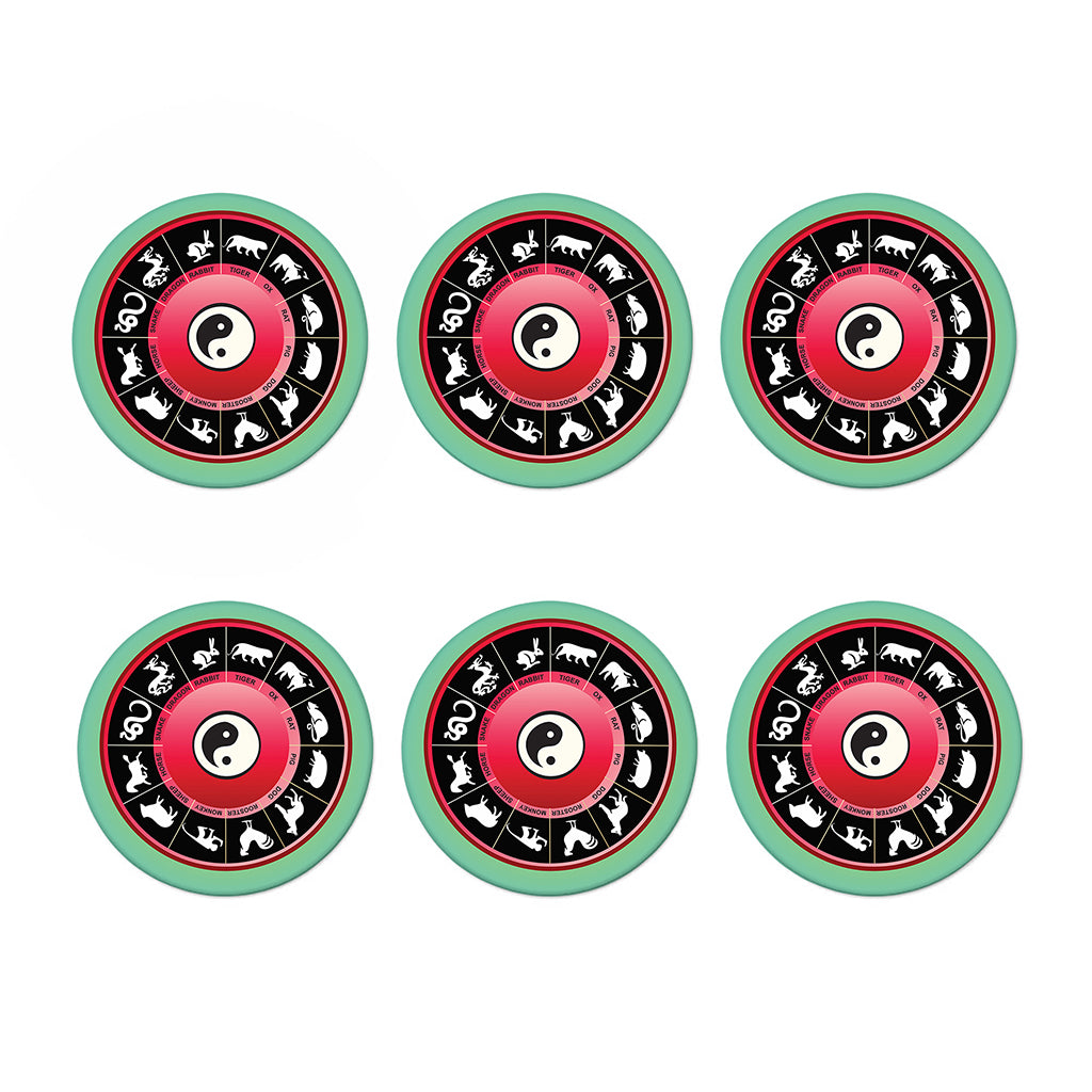 Yin Yang Chinese Zodiac Signs Print Coaster Set