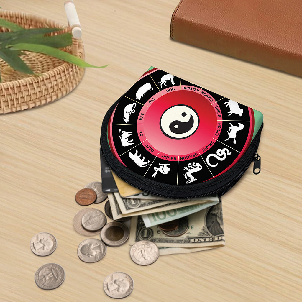 Yin Yang Chinese Zodiac Signs Print Coin Purse