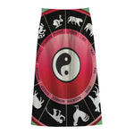 Yin Yang Chinese Zodiac Signs Print Cotton Front Slit Maxi Skirt