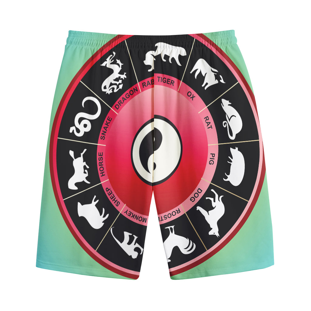 Yin Yang Chinese Zodiac Signs Print Cotton Shorts