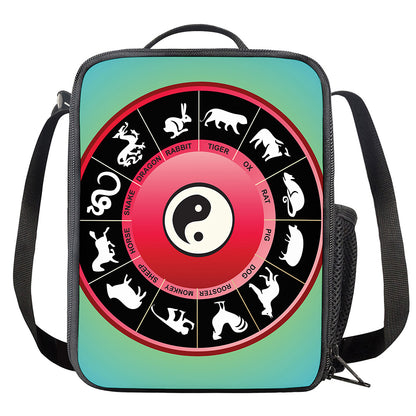 Yin Yang Chinese Zodiac Signs Print Crossbody Lunch Bag