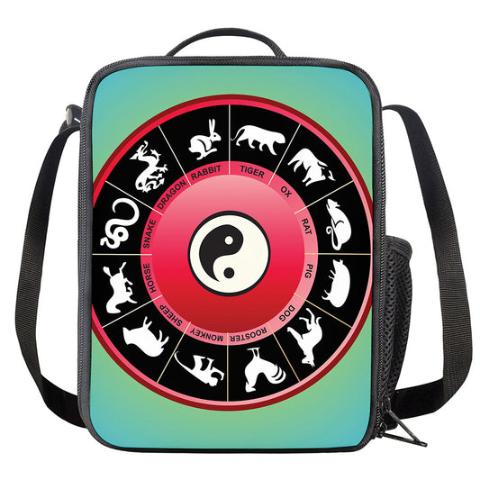 Yin Yang Chinese Zodiac Signs Print Crossbody Lunch Bag