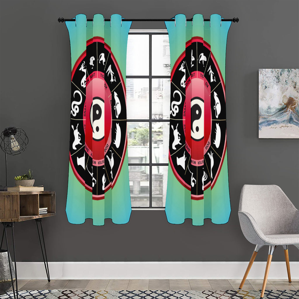 Yin Yang Chinese Zodiac Signs Print Curtain