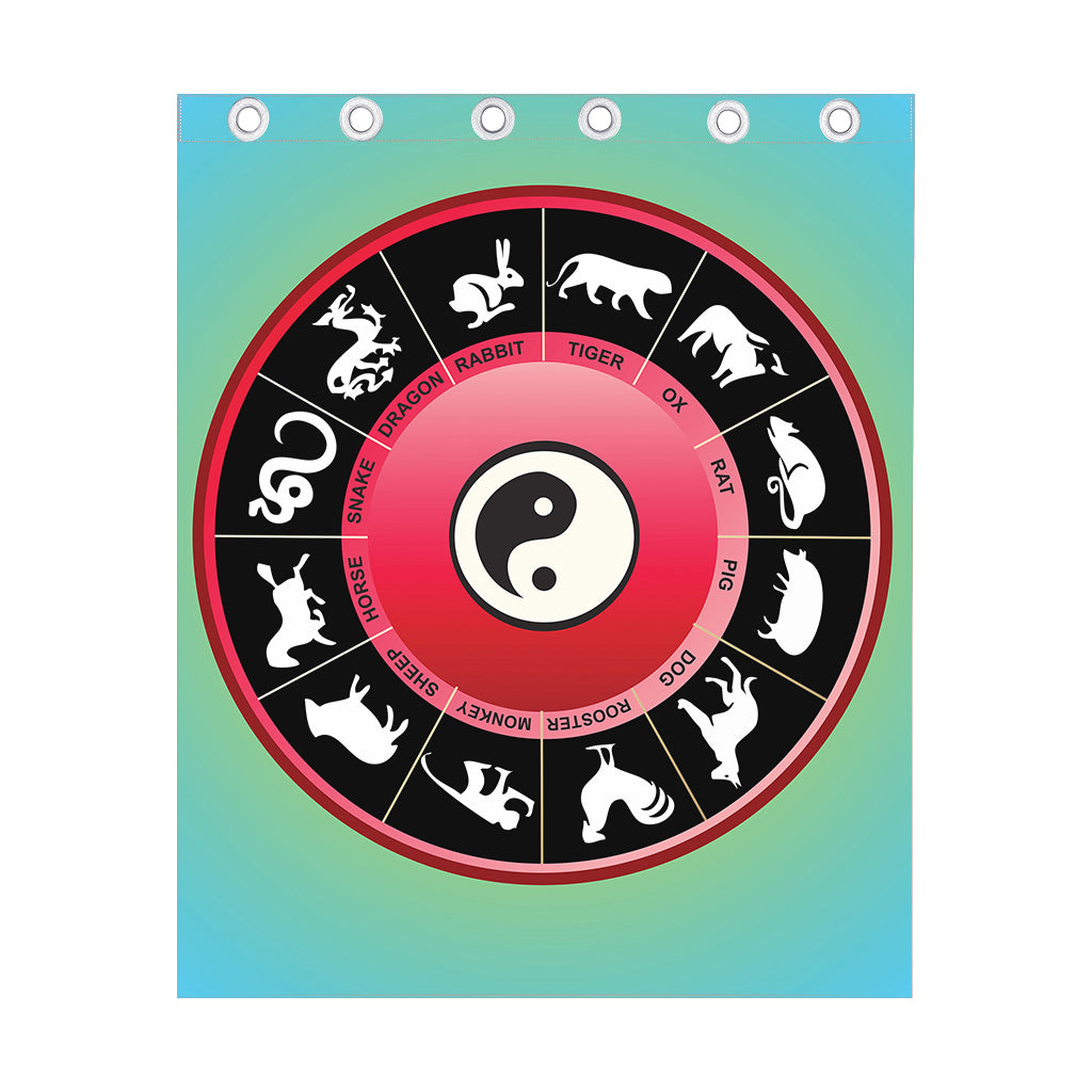 Yin Yang Chinese Zodiac Signs Print Curtain