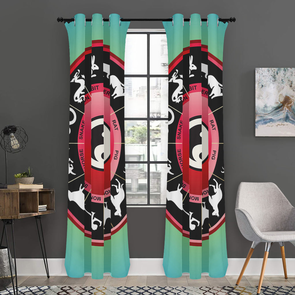 Yin Yang Chinese Zodiac Signs Print Curtain