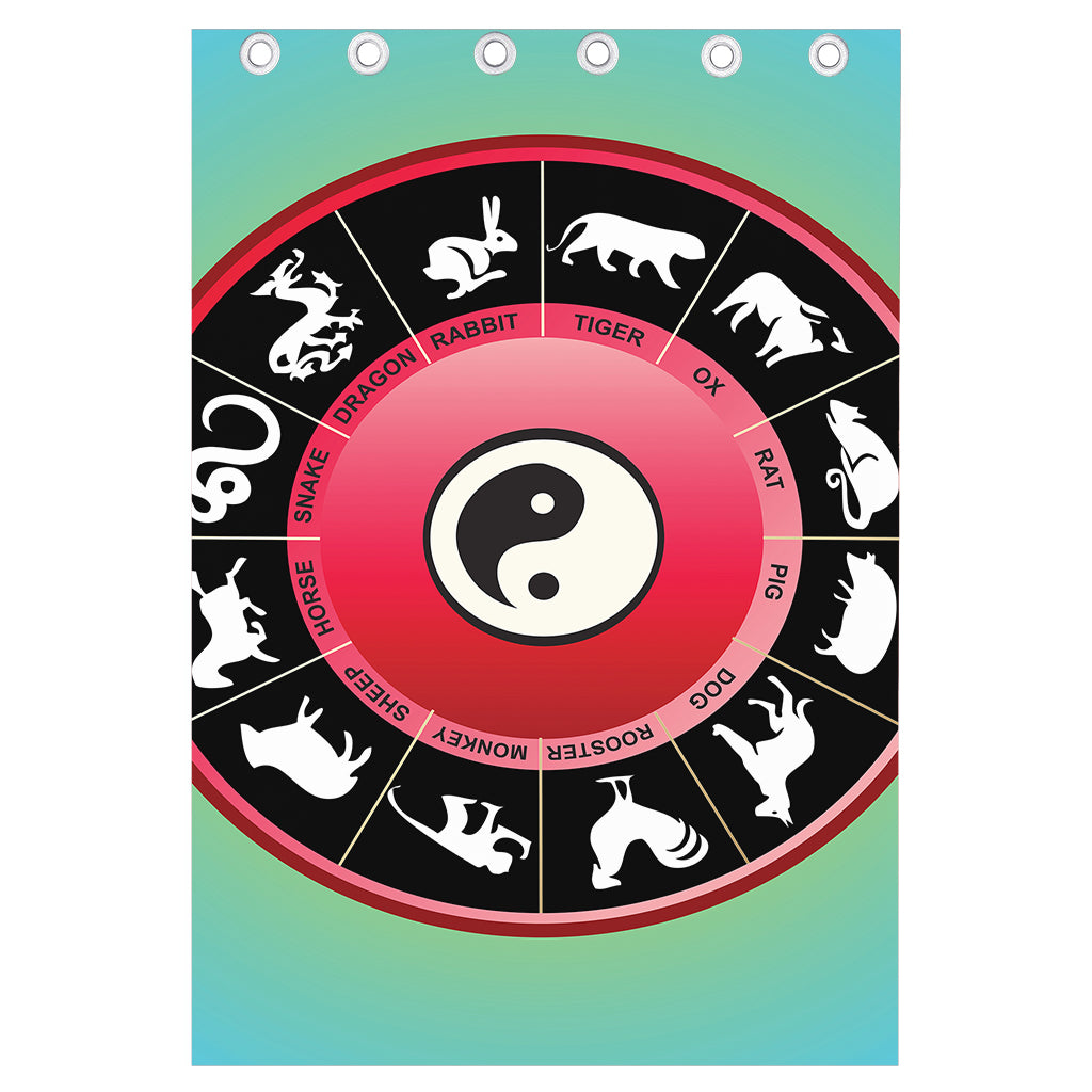 Yin Yang Chinese Zodiac Signs Print Curtain