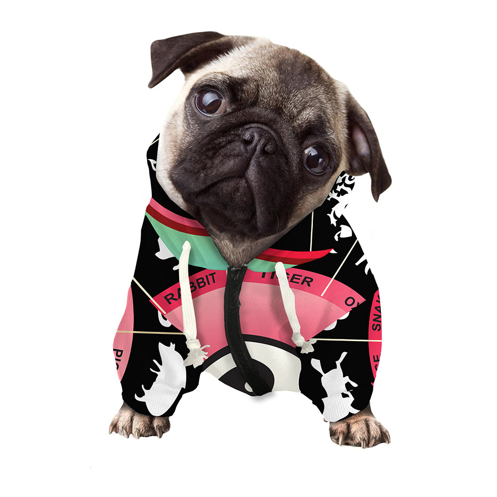 Yin Yang Chinese Zodiac Signs Print Dog Zip Up Hoodie