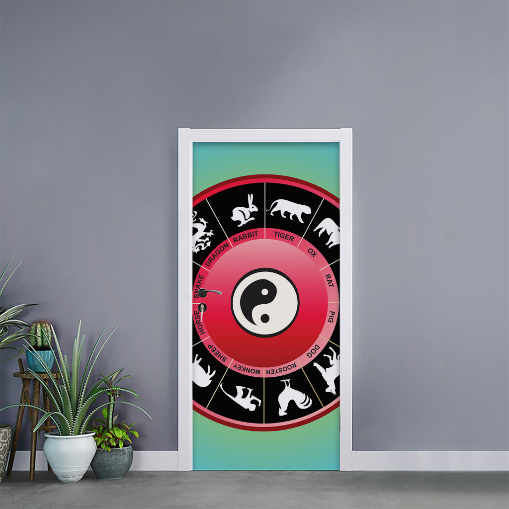 Yin Yang Chinese Zodiac Signs Print Door Sticker