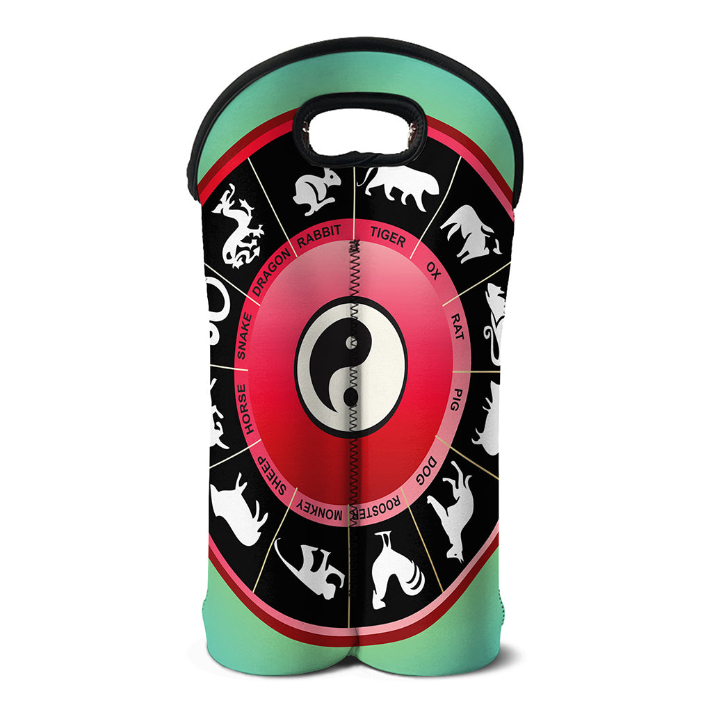 Yin Yang Chinese Zodiac Signs Print Double Neoprene Wine Tote