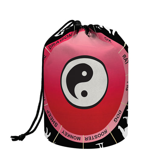 Yin Yang Chinese Zodiac Signs Print Drawstring Makeup Bag