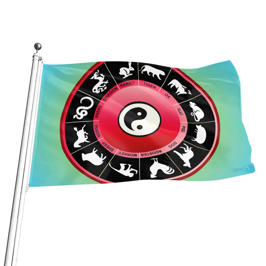 Yin Yang Chinese Zodiac Signs Print Flag
