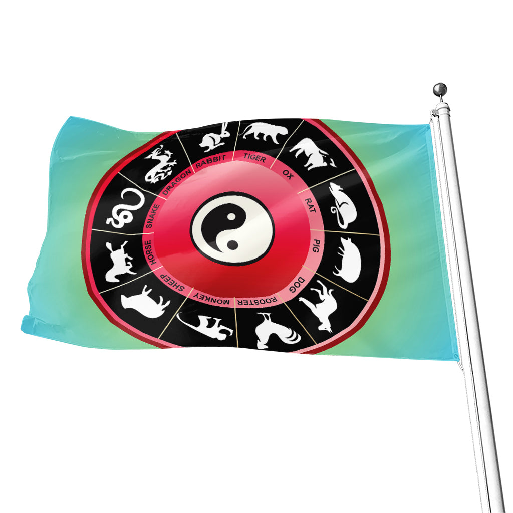 Yin Yang Chinese Zodiac Signs Print Flag