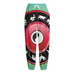 Yin Yang Chinese Zodiac Signs Print Fleece Lined Knit Pants