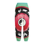 Yin Yang Chinese Zodiac Signs Print Fleece Lined Knit Pants