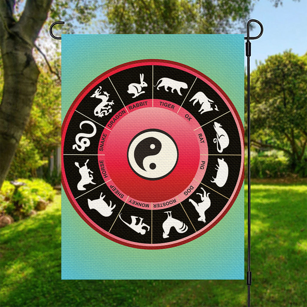 Yin Yang Chinese Zodiac Signs Print Garden Flag
