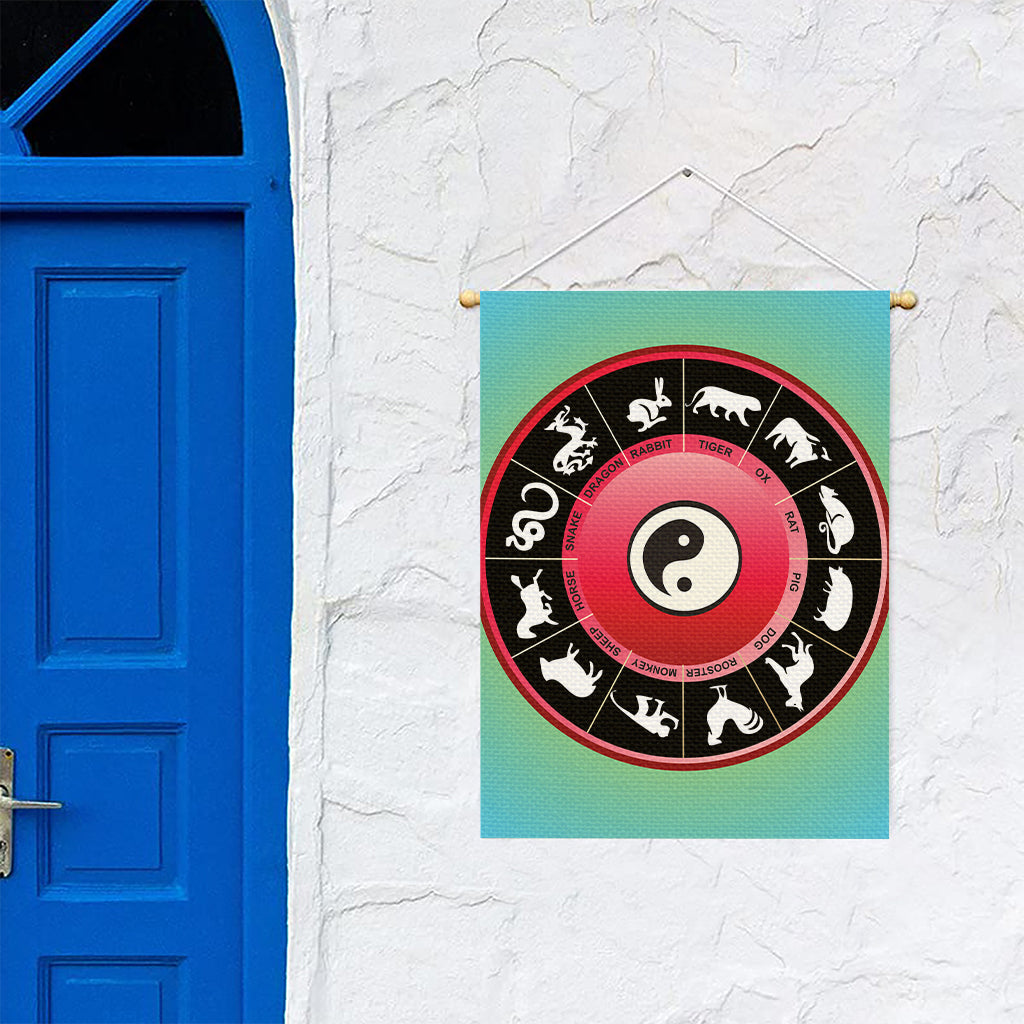 Yin Yang Chinese Zodiac Signs Print Garden Flag