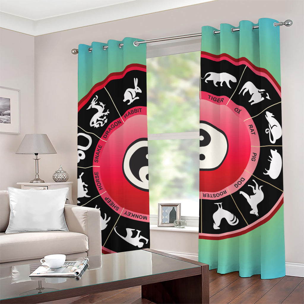 Yin Yang Chinese Zodiac Signs Print Grommet Curtains