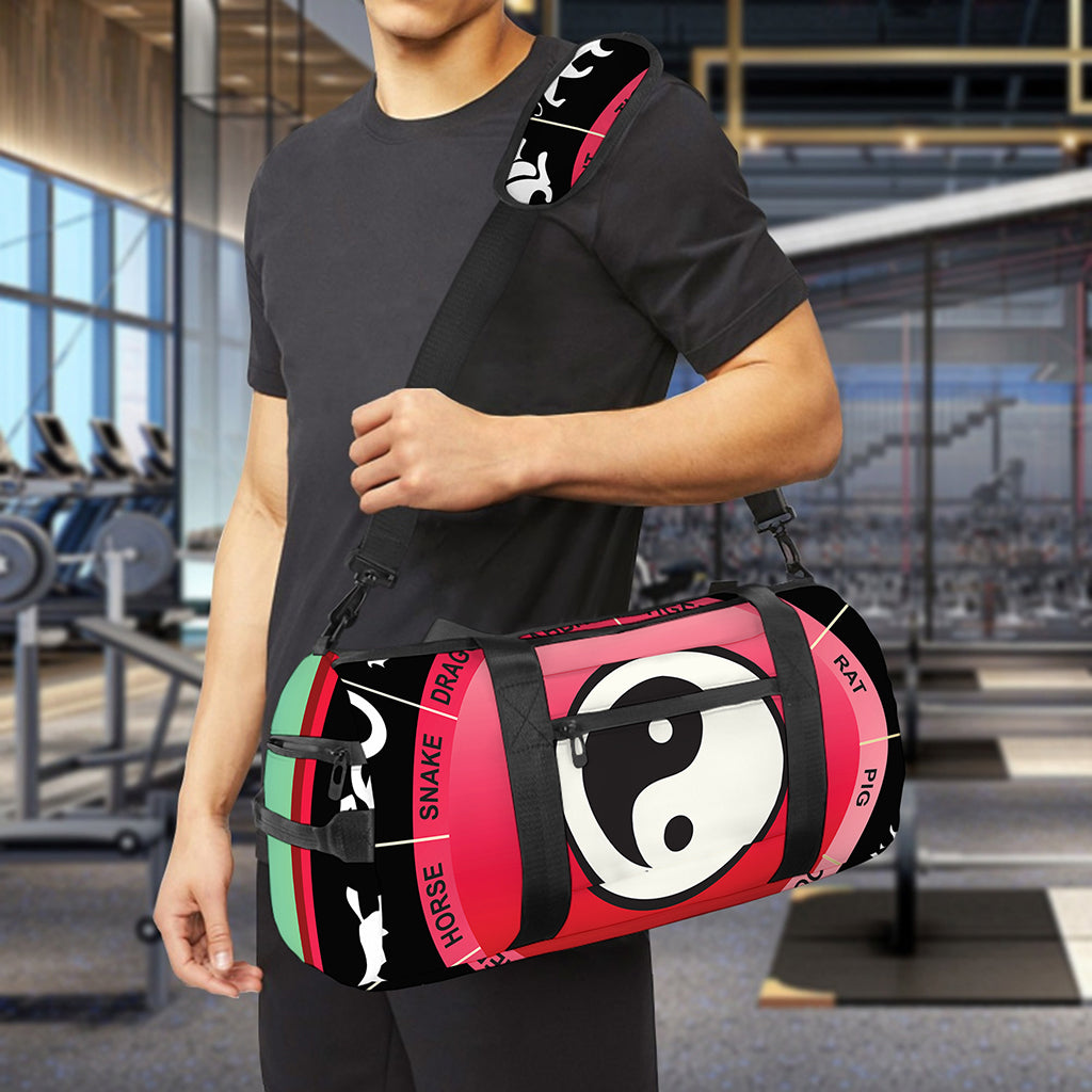 Yin Yang Chinese Zodiac Signs Print Gym Bag