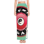 Yin Yang Chinese Zodiac Signs Print High Slit Maxi Skirt