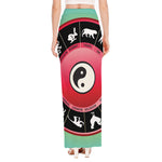 Yin Yang Chinese Zodiac Signs Print High Slit Maxi Skirt