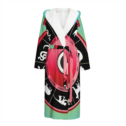 Yin Yang Chinese Zodiac Signs Print Hooded Bathrobe
