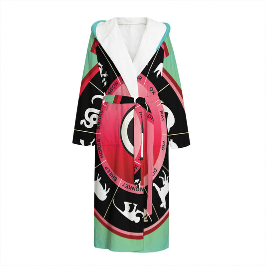 Yin Yang Chinese Zodiac Signs Print Hooded Bathrobe