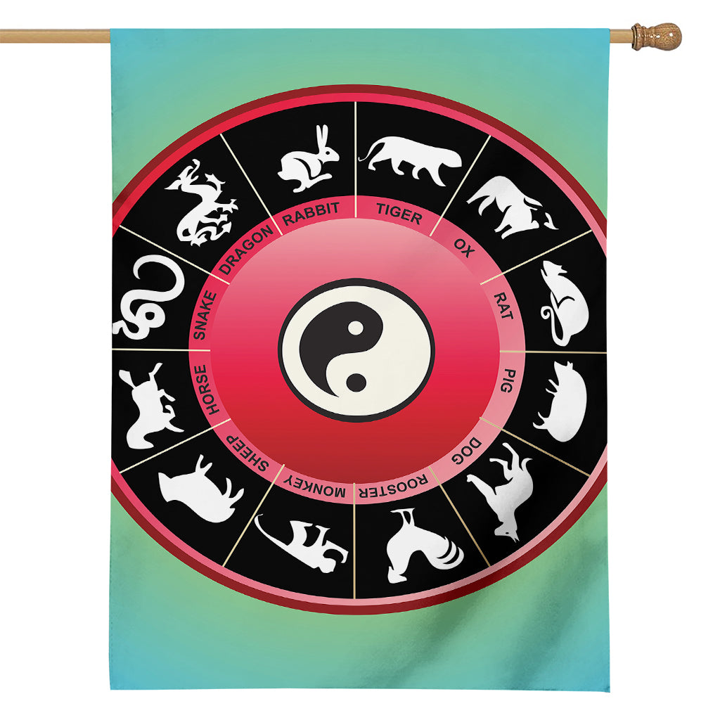 Yin Yang Chinese Zodiac Signs Print House Flag