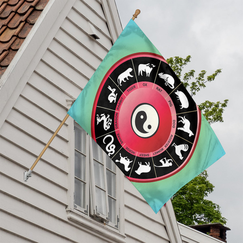 Yin Yang Chinese Zodiac Signs Print House Flag