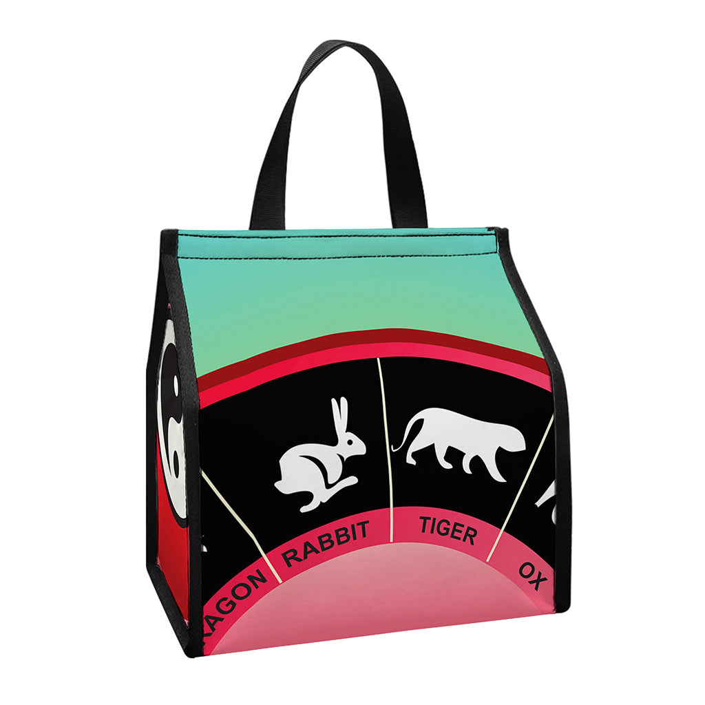 Yin Yang Chinese Zodiac Signs Print Insulated Lunch Tote