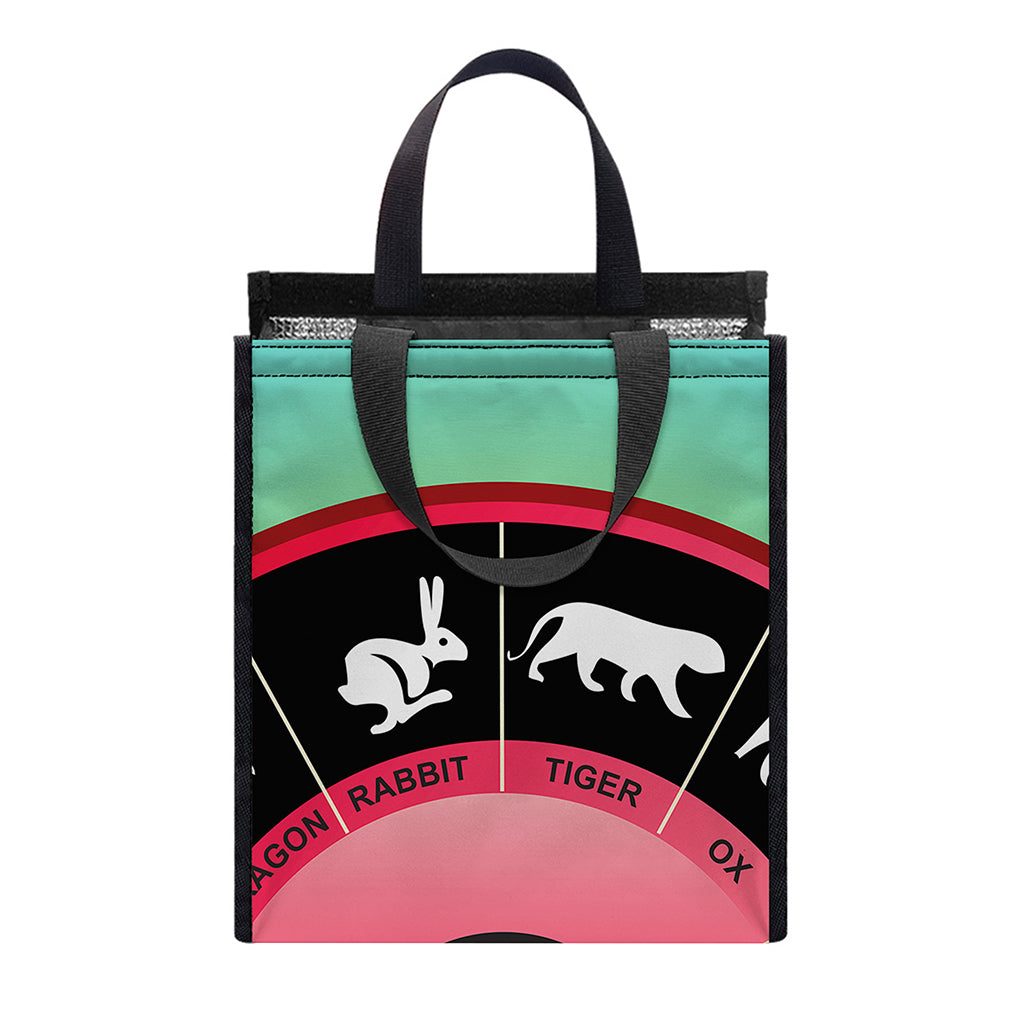 Yin Yang Chinese Zodiac Signs Print Insulated Lunch Tote