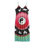 Yin Yang Chinese Zodiac Signs Print Jersey Midi Cami Dress