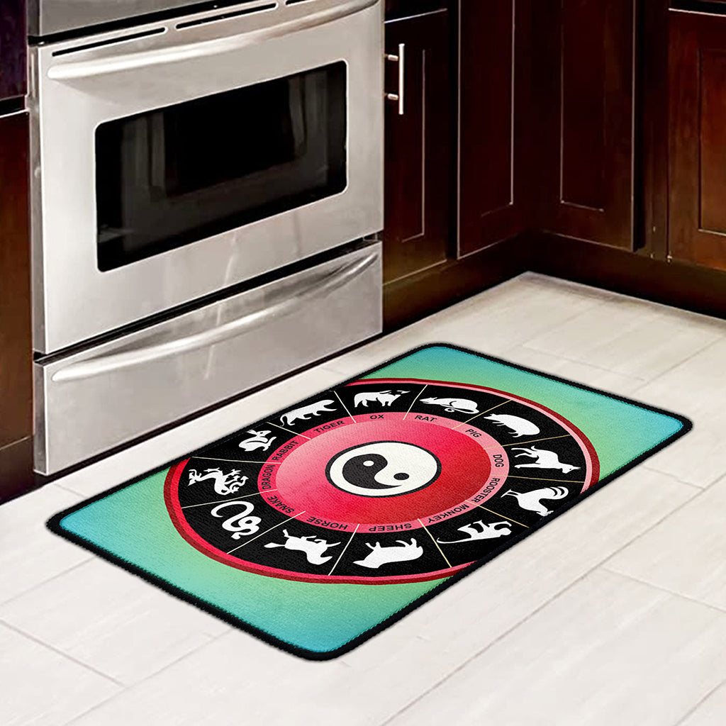 Yin Yang Chinese Zodiac Signs Print Kitchen Mat