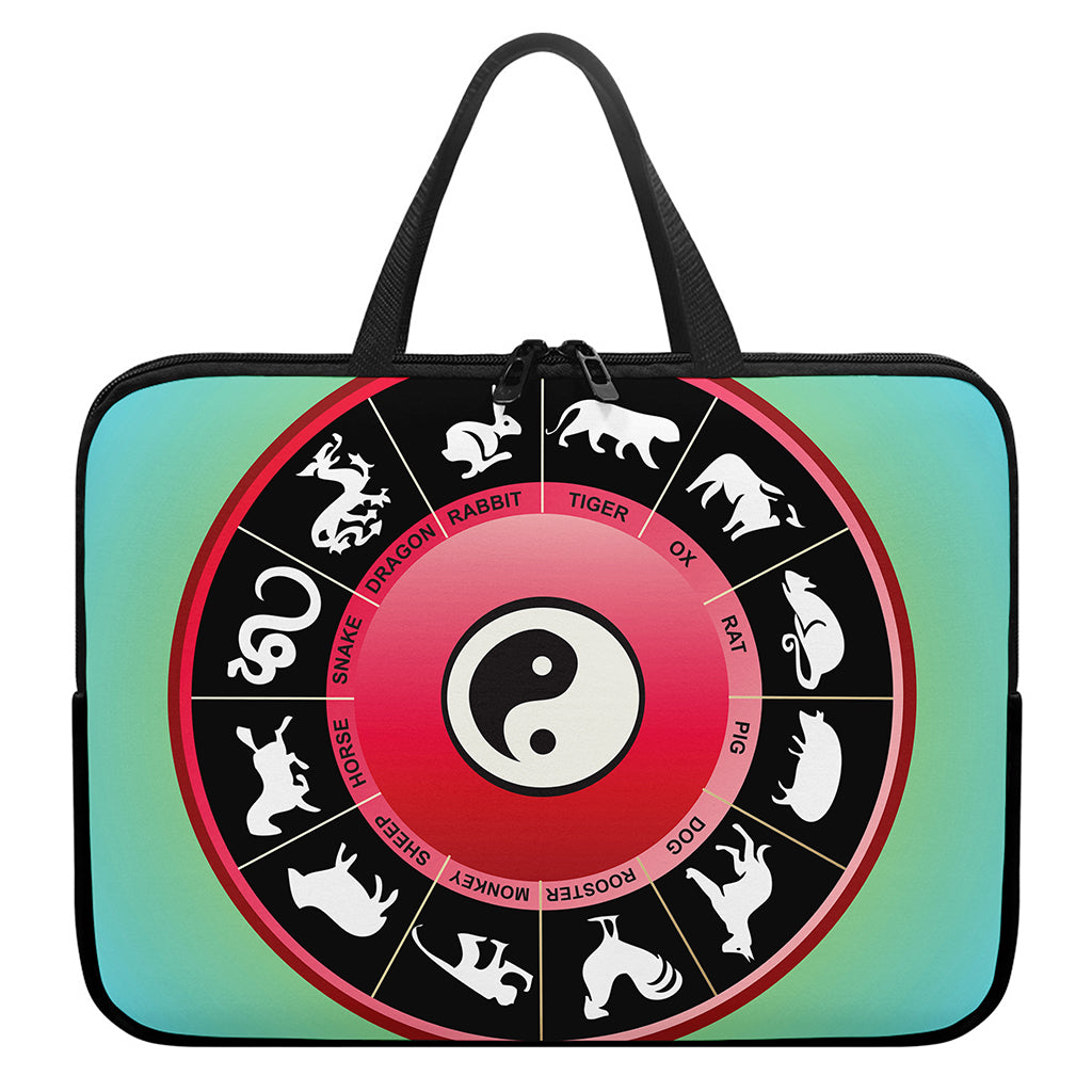 Yin Yang Chinese Zodiac Signs Print Laptop Sleeve With Handle