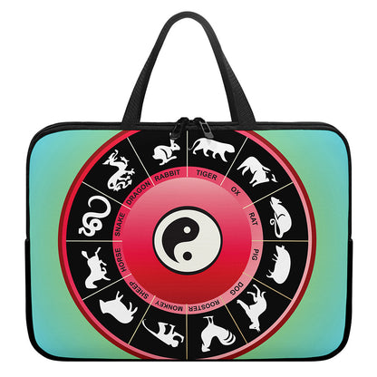 Yin Yang Chinese Zodiac Signs Print Laptop Sleeve With Handle