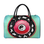 Yin Yang Chinese Zodiac Signs Print Leather Duffle Bag