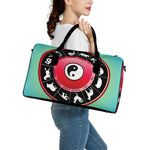 Yin Yang Chinese Zodiac Signs Print Leather Duffle Bag