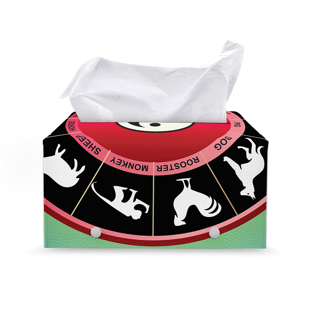 Yin Yang Chinese Zodiac Signs Print Leather Tissue Box Cover