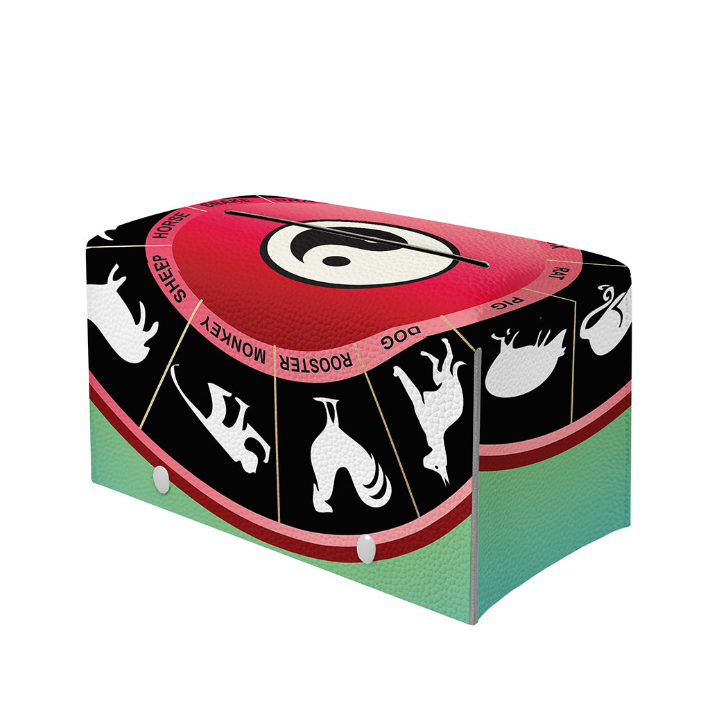 Yin Yang Chinese Zodiac Signs Print Leather Tissue Box Cover