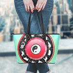 Yin Yang Chinese Zodiac Signs Print Leather Tote Bag