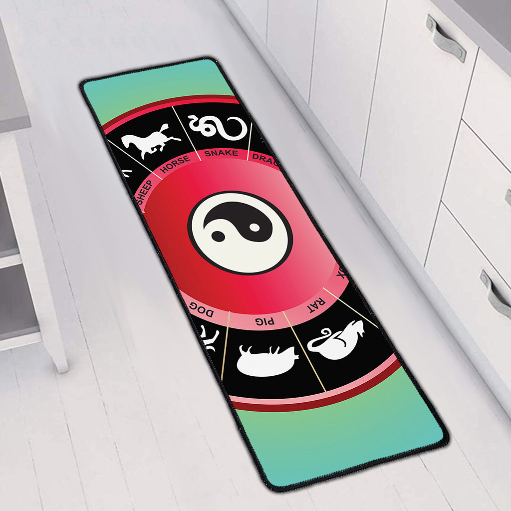 Yin Yang Chinese Zodiac Signs Print Long Kitchen Mat