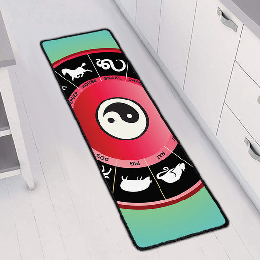 Yin Yang Chinese Zodiac Signs Print Long Kitchen Mat
