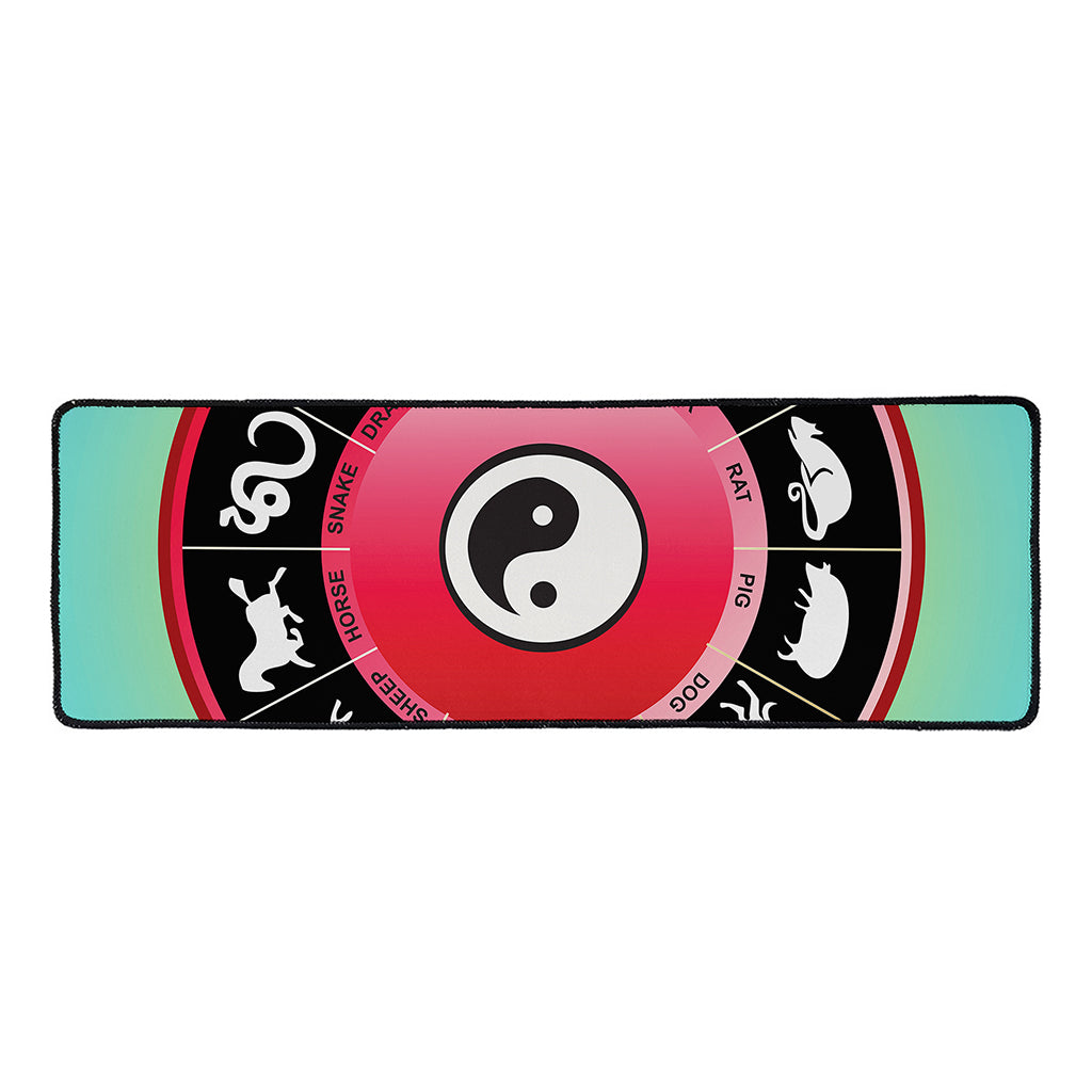 Yin Yang Chinese Zodiac Signs Print Long Kitchen Mat