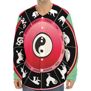 Yin Yang Chinese Zodiac Signs Print Long Sleeve Baseball Jersey