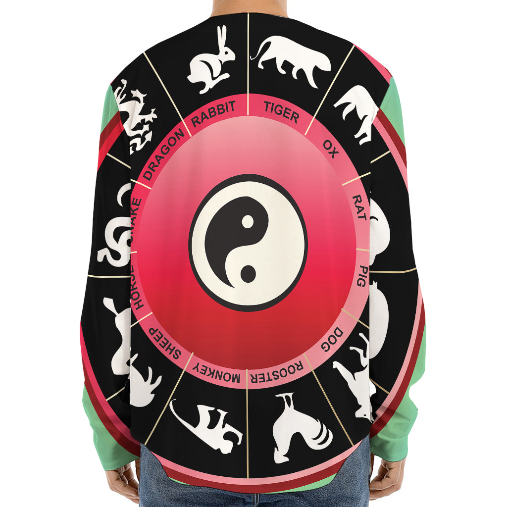 Yin Yang Chinese Zodiac Signs Print Long Sleeve Baseball Jersey